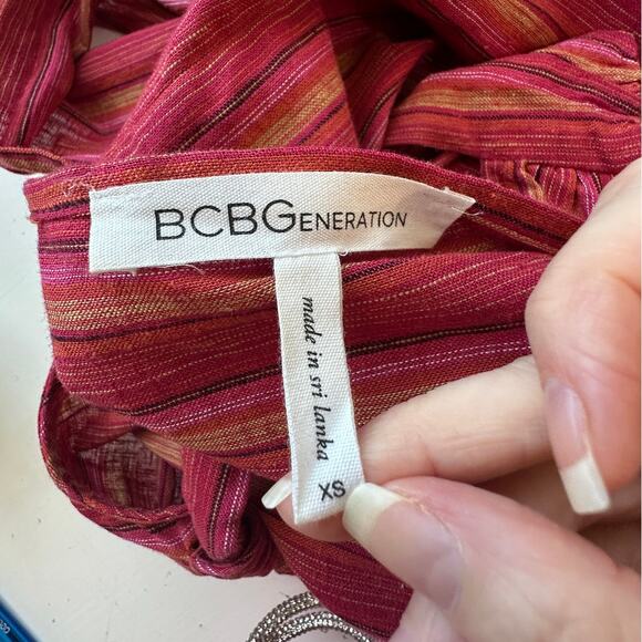 BCBG Generation Halter Mini Dress XS Pink Striped Sleeveless Flowy Ruffle Hem - Picture 10 of 16